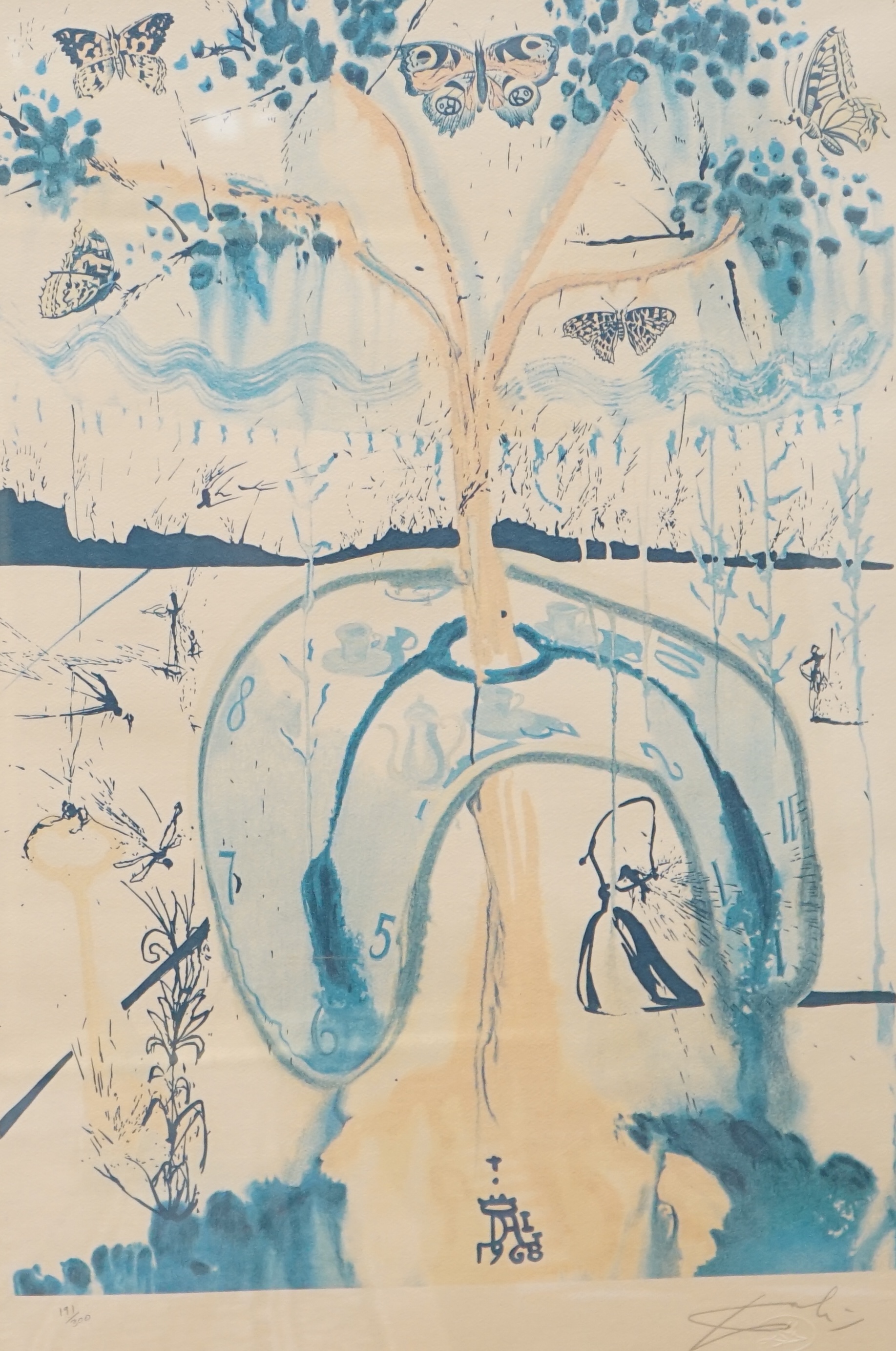 Salvador Dali (Spanish 1904-1989), colour lithograph, Alice in Wonderland, ‘Mad Tea Party’, pencil numbered 191/300, facsimile signature, certificate of authenticity verso 56 x 37cm. Condition - fair